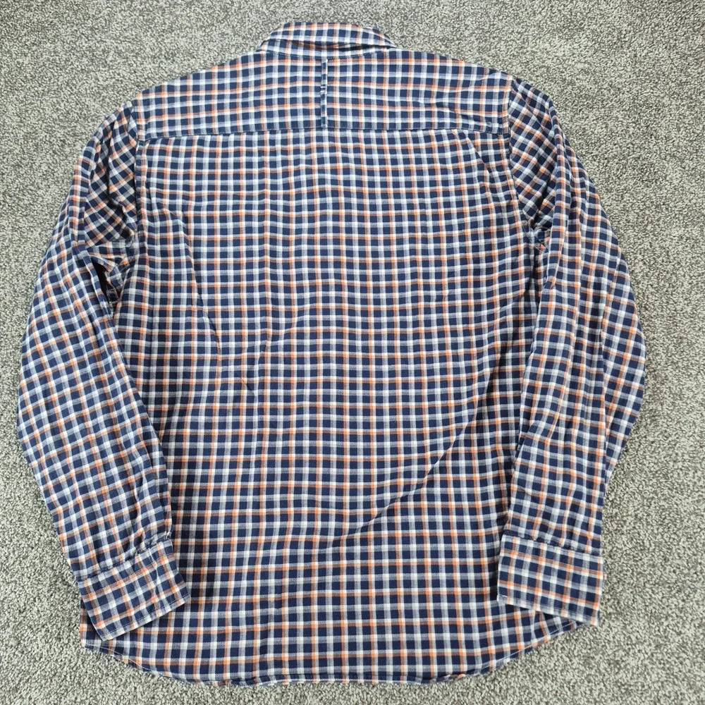 Banana Republic Luxe Flannel Shirt Mens‎ Medium Blue Orange Plaid Slim Fit